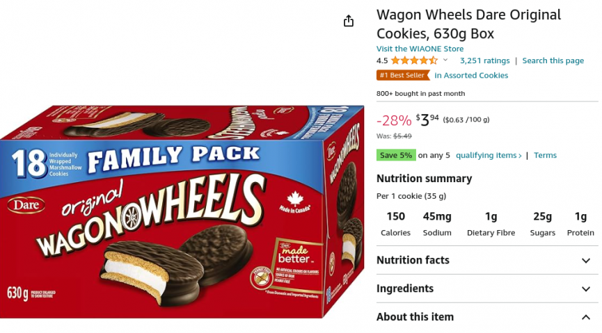 Wagon Wheels Dare Original Cookies, 630g Box $3.94 @ Amazon